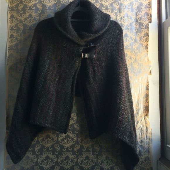 John Branigan Weavers Sweater Shawl Collar Wool Poncho Cape Wrap Jacket Buckles - Picture 5 of 11